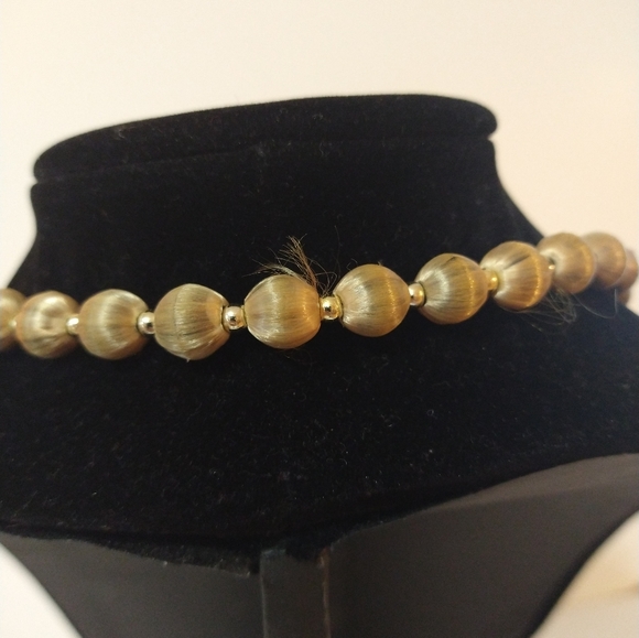 Vintage Light Brown/Green Round Bead Fabric Necklace - Picture 2 of 3